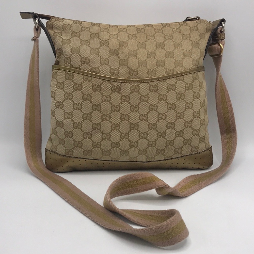 Authentic Gucci GG Canvas Messenger Crossbody Bag